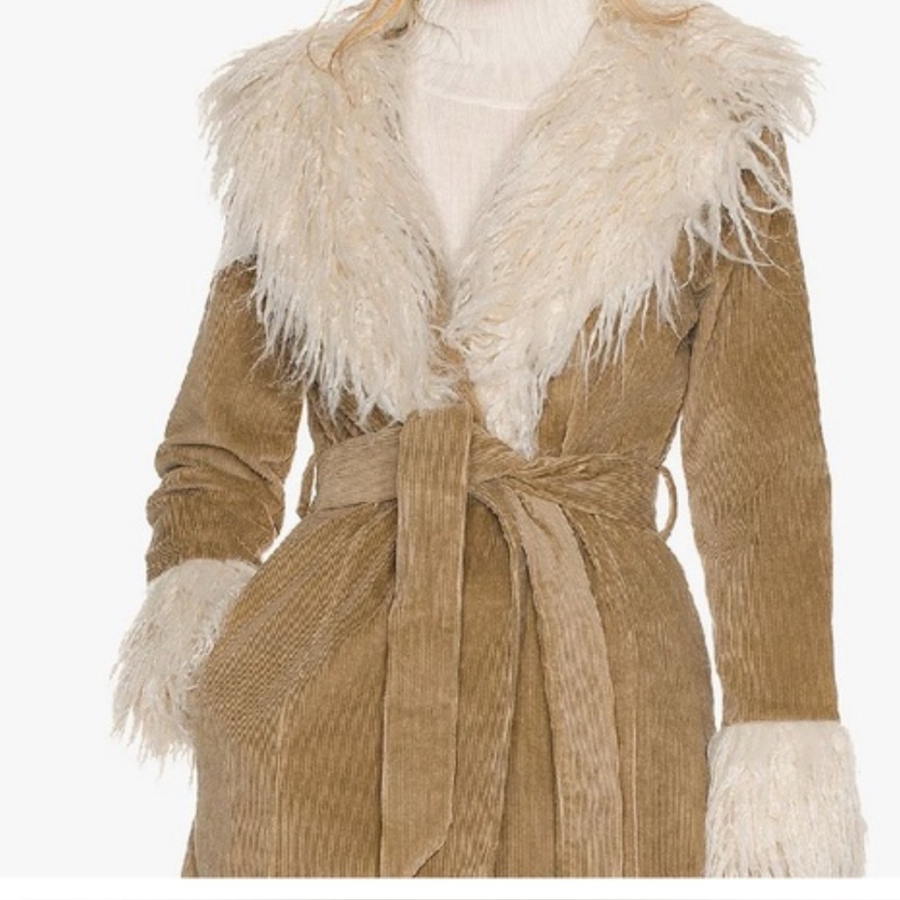 14/16 Ashley Stewart Cream and Brown Faux Fur Coat